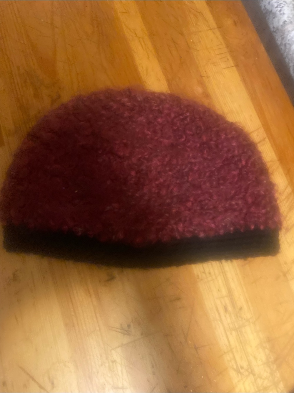 Textured Burgundy Knit Beanie with Black Trim